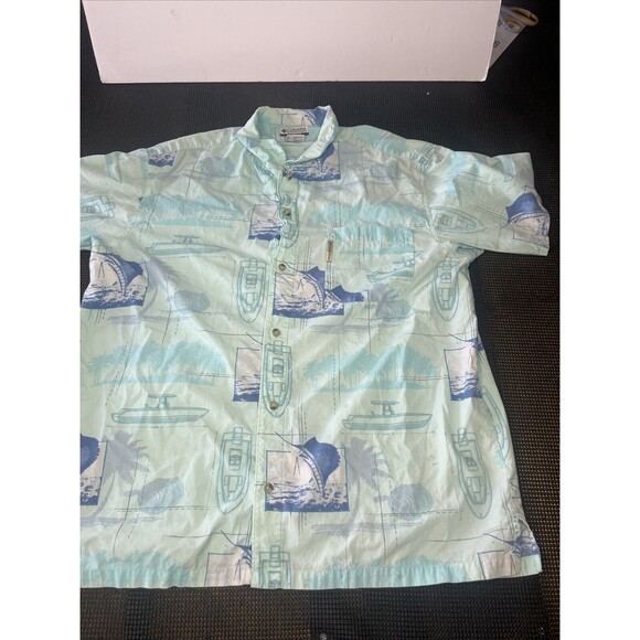 Columbia Shirt Mens Size XL Blue Marlin Print Casual Button‎ Up Short Sleeve - Picture 1 of 8